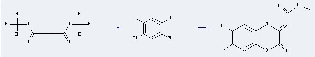 the 2-Amino-4-chloro-5-methylphenol reacts with butynedioic acid dimethyl ester to get (6-chloro-7-methyl-2-oxo-4H-benzo[1,4]oxazin-3-ylidene)-acetic acid methyl ester